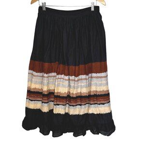 Vintage Southwest Stripe Maxi Skirt Elastic Waist Ruffle Hem Medium